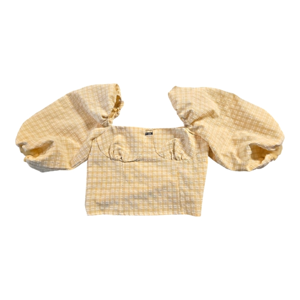 Nasty Gal Tan Plaid Puff Sleeve Crop Top Size‎ 0